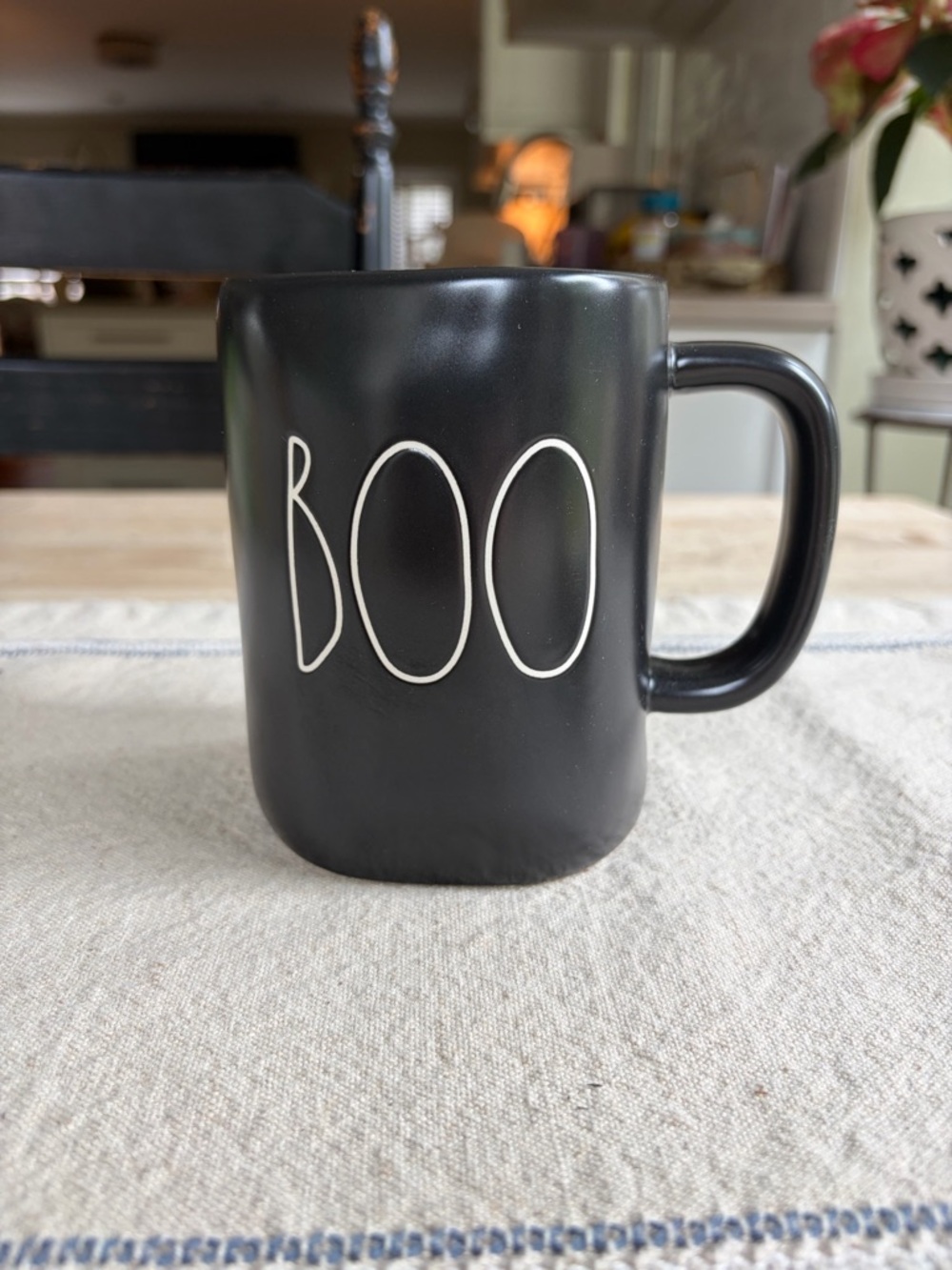 Rae Dunn Black Mug with White "BOO" Lettering